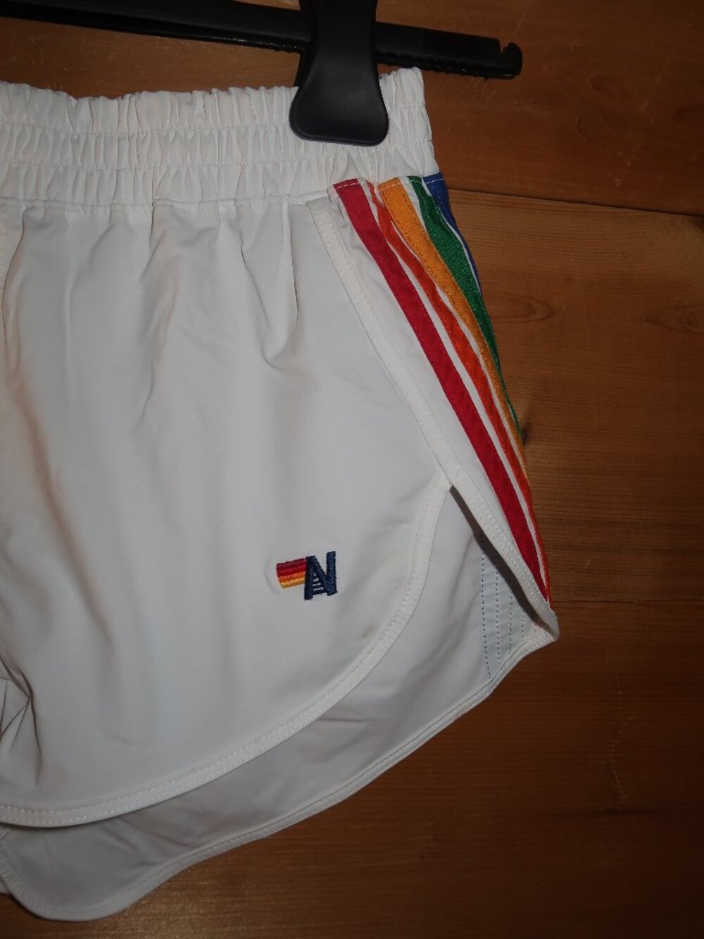 Aviator Nation Women's 5 Stripe Flex Board Shorts in White Rainbow | Women's XS - Picture 2 of 4